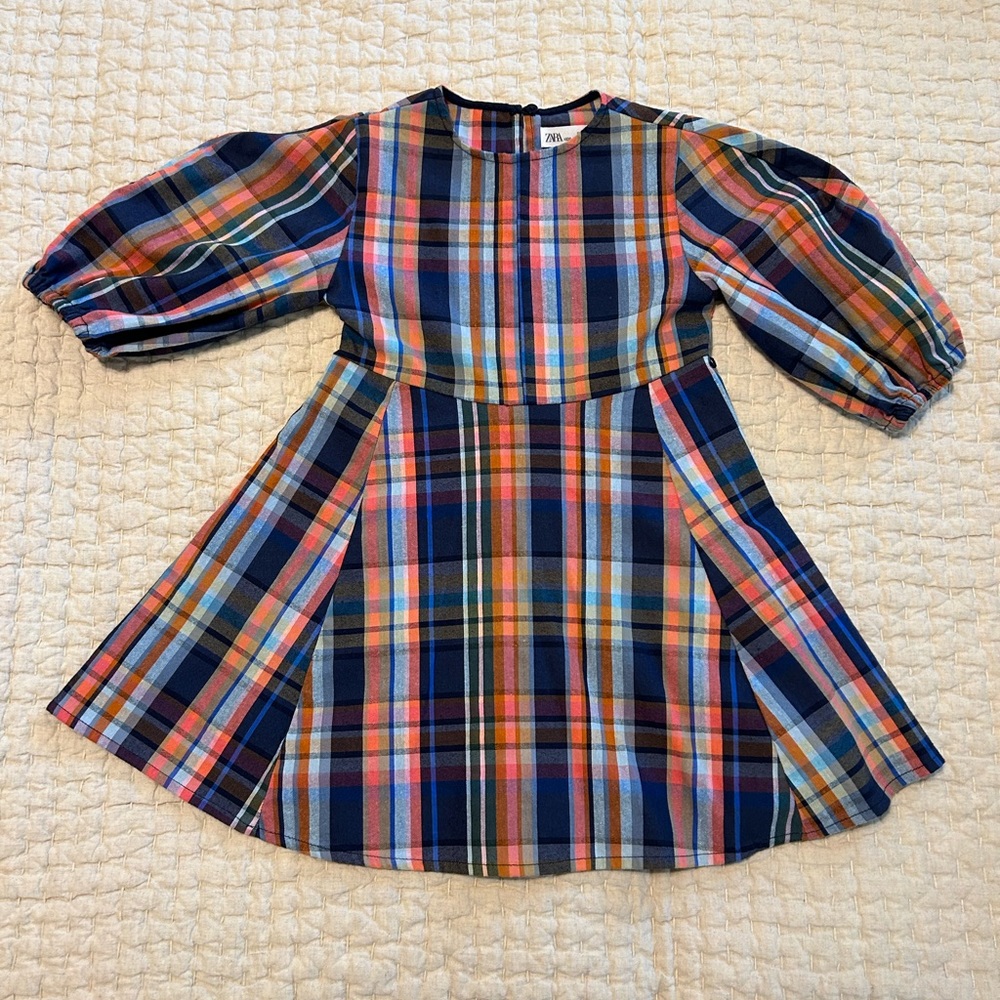 Zara Plaid Puff Sleeve Dress